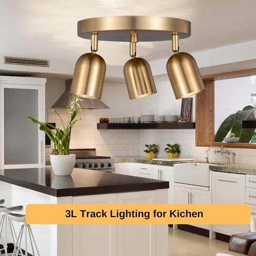 Vista 6 de Kit de iluminación de riel de 3 luces, acabado de latón mate con moderno foco de techo empotrado para cocina, dormitorio, sala de estar, mejoras