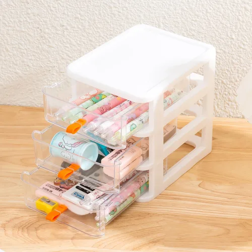 Vista 2 de Gagee Unidad de escritorio mini de 3 cajones, cómodas de plástico con cajones para arte y manualidades, herramientas pequeñas, accesorios