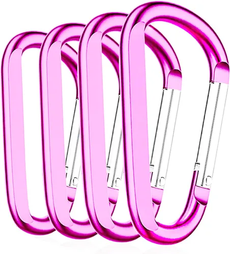 EZYA Clip de mosquetón para llavero, mosquetón para llave, hebilla de gancho de anillo en D de aluminio, broche de resorte, clips de llavero, rosa