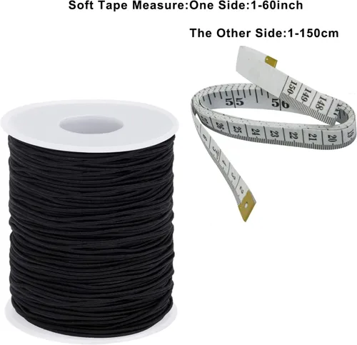 Vista 5 de Cordón Elástico de 1.5MM x 50M, Cordón Elástico Negro para Bungee con Funda de Nylon y Alta Resistencia para Manualidades y Costura DIY
