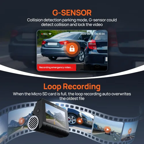 Vista 7 de 70mai Cámara de tablero 4K delantera y trasera con STARVIS, cámara de automóvil WiFi y GPS de 5 GHz integrada, Super visión nocturna, ADAS, pantalla