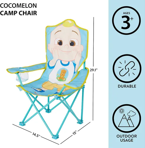 Vista 3 de Cocomelon Silla de campamento plegable para niños con bolsa de transporte, silla portátil para interiores y exteriores, ligera y compacta, ideal