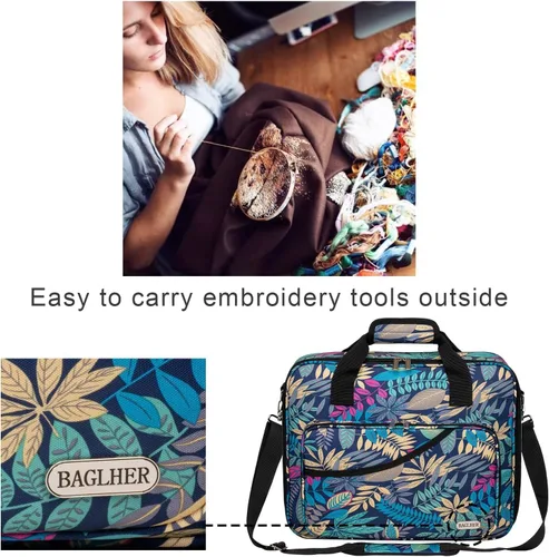 Vista 5 de BAGLHER Bolsa organizadora de punto de cruz y bordado, gran almacenamiento portátil para proyectos con 3 compartimentos, funda de transporte