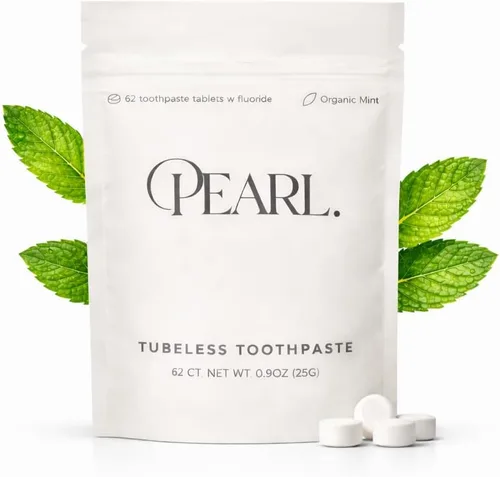 Tabletas de pasta de dientes con flúor de perla y menta | Diseñado por dentistas | Blanqueamiento natural | Alivio de la sensibilidad | Aprobado por