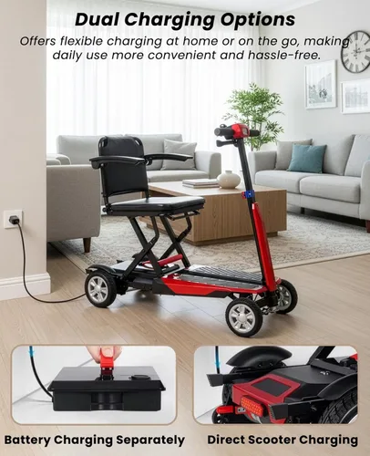 Vista 4 de Portable Foldable Electric Mobility Scooter for Seniors – Safe Anti-Tip Design, Adjustable Seat & Armrests, 12-Mile Long-Range, Smooth 180W