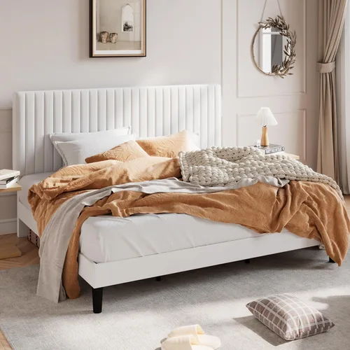 Vista 15 de SHA CERLIN Base de cama de plataforma tapizada completa con cabecera ajustable, tela de terciopelo capitoné de canal vertical, soporte de listones