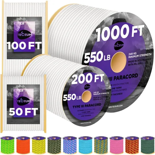 Vista 27 de TECEUM - Cuerda resistente 1000 de 1000 / 200 / 100 / 50 pies, más de 40 colores, cuerda para supervivencia y campamento, cuerda de nailon