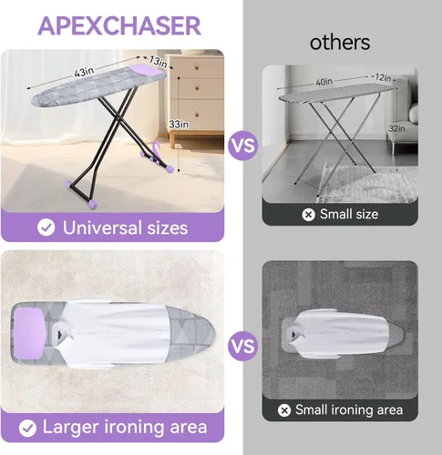 Vista 2 de APEXCHASER Tabla de planchar con soporte para planchar, tabla de hierro compacta y ahorradora de espacio, cubierta extragruesa, altura ajustable