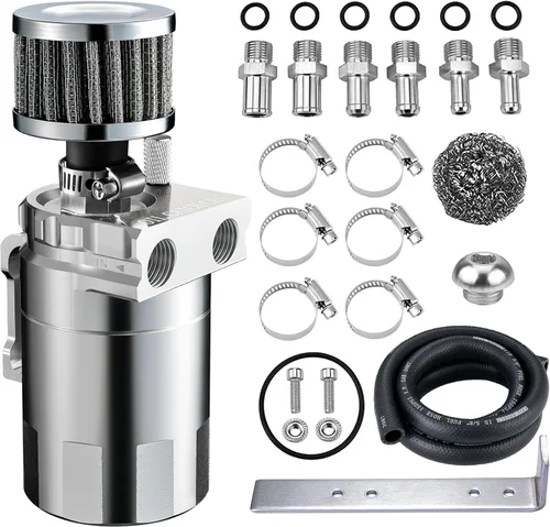 Vista 13 de EVIL ENERGY Lata de captura de aceite, kit universal de lata de captura deflectada con filtro de respiradero, tanque separador de aceite de aire