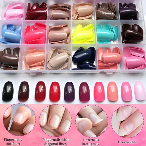 Vista 5 de LoveOurHome 576 piezas Uñas a presión en forma de ataúd, uñas postizas cortas, uñas de bailarina, de cobertura completa, artificiales, acrílicas