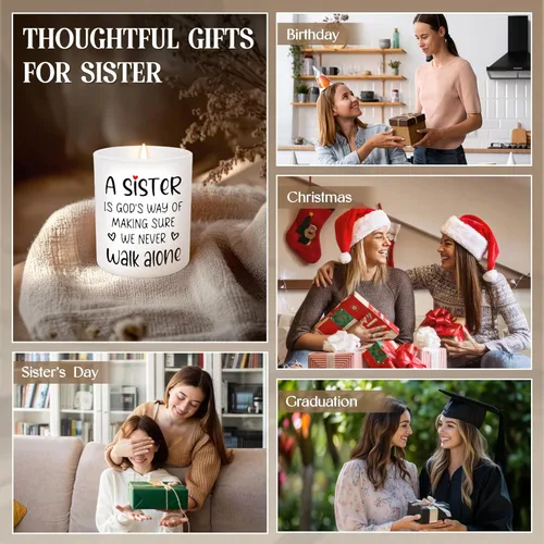 Vista 6 de TEEZWONDER Regalos para hermana – Una hermana nunca camina sola vela de larga duración vainilla lavanda 10 oz – Regalos cristianos de cumpleaños