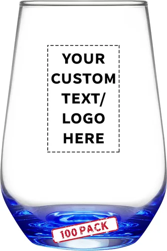 Vista 26 de DISCOUNT PROMOS Juego de copas de vino de Silicia de 10 vasos sin tallo, 16 onzas, texto personalizado, logotipo, transparente, similar a un orbe