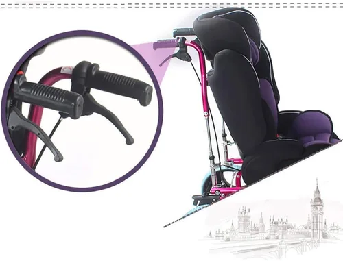 Vista 5 de YANGPING - Silla de ruedas plegable para niños, silla de ruedas manual para niños con parálisis cerebral con respaldo alto, mesa de comedor