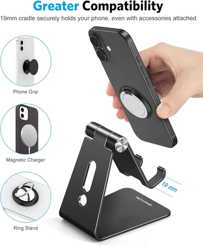 Vista 5 de OMOTON Soporte ajustable para teléfono celular, base soporte para teléfono de escritorio de aluminio C2, compatible con iPhone 15, 14, 13, XS, XR, 8