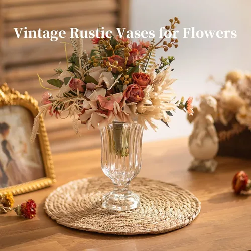 Vista 4 de Glasseam Jarrón de cristal con pedestal para flores, juego de 3 jarrones de compota de 7.5 pulgadas de alto, jarrones transparentes para centros