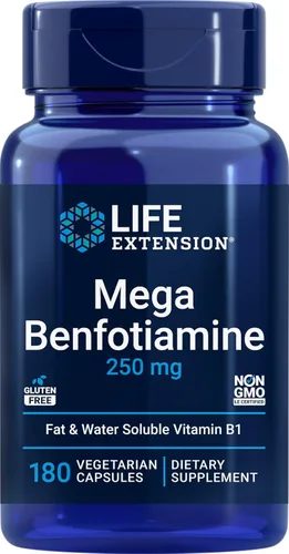 Vista 5 de Life Extension Mega Benfotiamine 250 mg 180 Cápsulas (Paquete de 2), Suplemento Vegetariano de Vitamina B con Tiamina