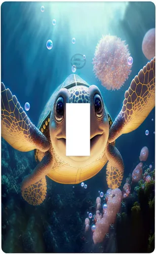Vista 11 de Baby Turtle - Cubierta decorativa de pared para interruptor de luz de palanca de 1 banda, lindas tortugas subacuáticas, placa frontal eléctrica