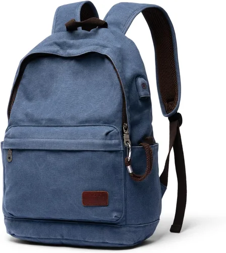 Vista 6 de Mochila de lona Muzee para hombres y mujeres con compartimento para laptop Negro