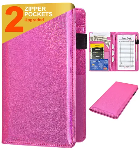 Vista 16 de Libros de servidor para camareras – Libro de camarero de cuero, cartera de servidor con bolsillo con cremallera, lindo organizador de libros