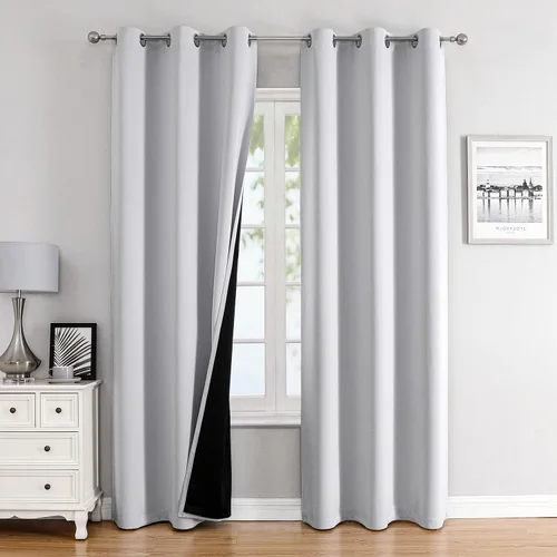 Vista 97 de ChrisDowa Cortinas 100% opacas de 63 pulgadas de largo para dormitorio con forro negro, 2 capas gruesas totalmente opacas con aislamiento térmico