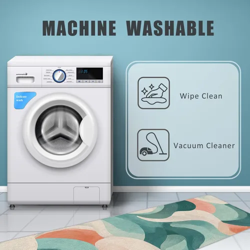 Vista 7 de Blue Fluid Line Runner Rug 2x4 Small - Hallway Runner Rug Ocean Wave Abstract Art Pattern, Non Slip, Washable, Blue Fluid Line Home Decor Carpet for