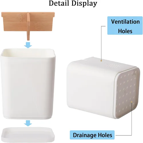 Vista 3 de Soporte para cepillo de dientes eléctrico de 3 ranuras con divisores de bambú para baños, organizador de cepillos de dientes y pasta de dientes