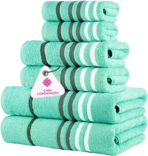 CASA COPENHAGEN Exotic - Juego de 6 toallas de diseño de 100% algodón egipcio, color azul aguamarina, 550 GSM, 2 toallas de baño, 2 toallas de baño