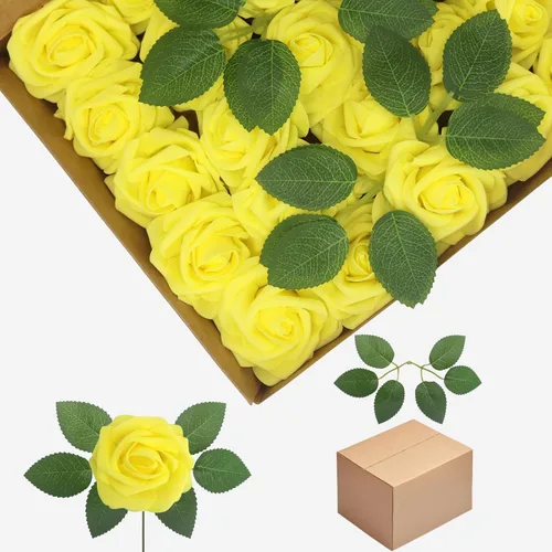 Vista 39 de Flores artificiales, rosas falsas de espuma de aspecto real, combo de flores artificiales de boda para ramos de boda, centros de mesa, arreglos