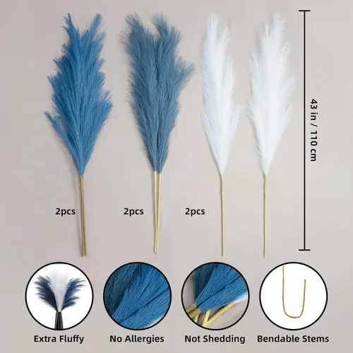 Vista 3 de Decoración de Hierba de Pampas Alta, 43"/110cm Hierba de Pampas Falsa 6 Tallos Grandes Ramas de Hierba de Pampas Altas a Granel Arreglo Floral Boho