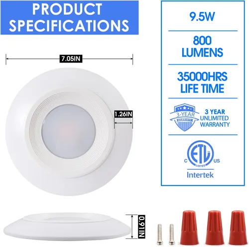 Vista 2 de E ENERGETIC LIGHTING Luz de disco LED regulable de 5/6 pulgadas, 9.5 W, 800 lúmenes, luz de techo de montaje en superficie, luz diurna de 5000 K