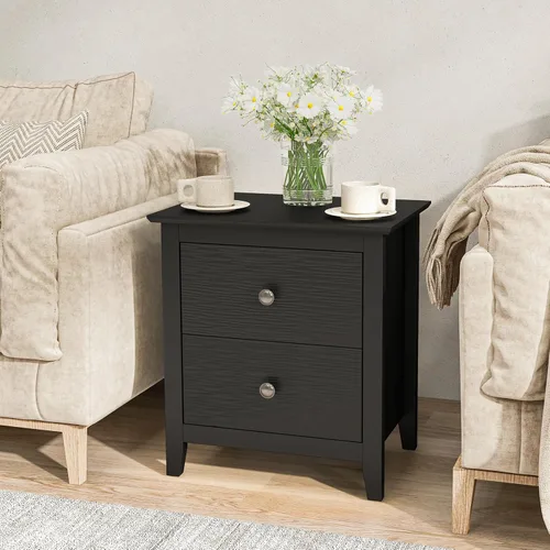 Vista 5 de KOMFOTT Mesita de noche con 2 cajones, mesita de noche de madera, mesa auxiliar moderna para sofá, mesa auxiliar compacta para dormitorio