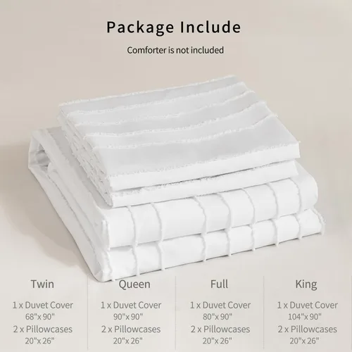 Vista 6 de White Boho Duvet Cover Set Full Size, Striped Textured Tufted Bedding Set,3PCS Soft and Breathable Textured Bedding Set with Zipper Closure