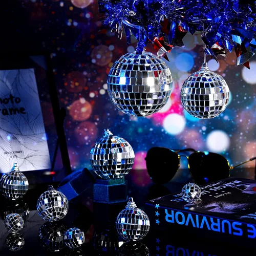 Vista 4 de HyDren 30 piezas de mini bola de discoteca para colgar espejos reflectantes, adornos de bola de discoteca para decoración de bodas, fiestas