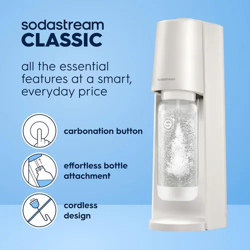 Vista 2 de Sodastream Classic Kit de máquina de refrescos y agua con gas (blanco cálido) con recipiente de CO2 de 60 L y botella de carbonatación