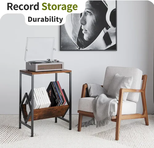 Vista 8 de Soporte para tocadiscos con almacenamiento de discos de vinilo, capacidad para más de 80 LPs, reproductor de discos todo en uno y almacenamiento