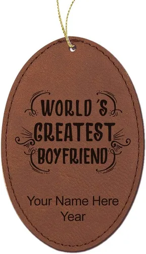 Vista 8 de LaserGram Personalized Christmas Ornament, World's Greatest Boyfriend, Faux Leather, Custom Laser Engraved Gift Idea (Oval Shape, Rustic)