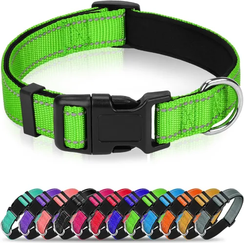 Vista 10 de Collar reflectante para perro, collar de neopreno suave de nailon acolchado para mascotas con hebilla de liberación rápida, diseño sin