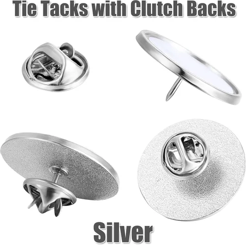 Vista 4 de Hicarer 30 pines de sublimación en blanco para botón, insignias de botón para bricolaje, sublimación, base en blanco plateada, para manualidades