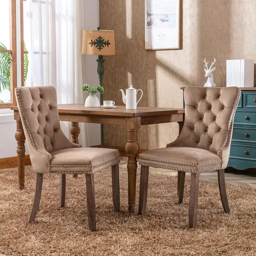Vista 44 de Juego de 2 sillas de comedor modernas para sala de estar, cocina, patas de madera maciza, cojín acolchado de tela de lino, asiento y respaldo