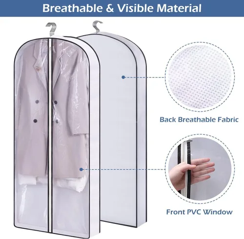 Vista 11 de SLEEPING LAMB Bolsas de ropa con fuelle de 60 pulgadas para almacenamiento de armario, bolsa de vestir transparente para colgar ropa para vestidos