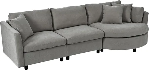 Vista 247 de Sofá modular de felpilla con tapicería en forma de L, sofá modular de 4 asientos con otomana extraíble y 5 almohadas para sala de estar, apartamento