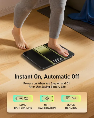 Vista 5 de RunStar Scale for Body Weight 550lbs, 13-Inch Digital Bathroom Scale with Baby & Pet Mode, Extra-Large Bright LED Display, 8mm Tempered Glass for