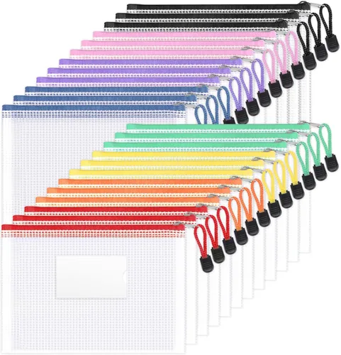 Vista 9 de Sooez 24 Pack Super Large Mesh Zipper Pouch Bags, A3 (16.5×11.7 in) Storage Bags with Label Pocket, Reusable Zipper Pouches for Classroom