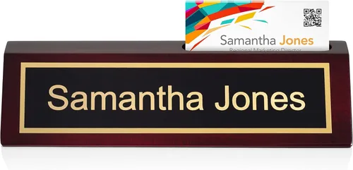 Vista 8 de Providence Engraving Placa de nombre de escritorio de madera personalizada para oficina con acabado de piano grabado con láser personalizado en Negro