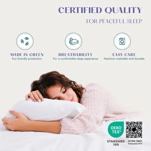 Vista 5 de XOOX Linen Juego de 2 fundas de almohada 100% de algodón egipcio, tamaño estándar/Queen, lujosas fundas de almohada de 1500 hilos color blanco