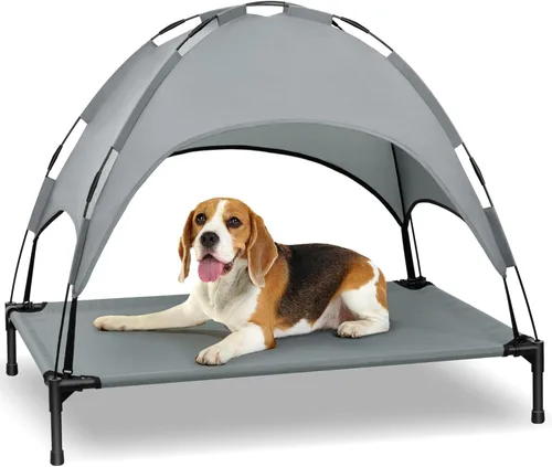 Vista 8 de Heeyoo Cama elevada para perros con toldo, cuna portátil para perros con tienda de campaña de sombra extraíble, cuna elevada para mascotas al aire