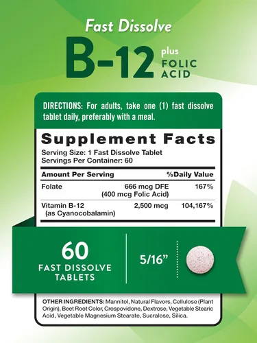 Vista 2 de Nature's Truth Vitamina B12 60 tabletas de disolución rápida 2500 mcg con ácido fólico Vegano, sin OMG y sin gluten