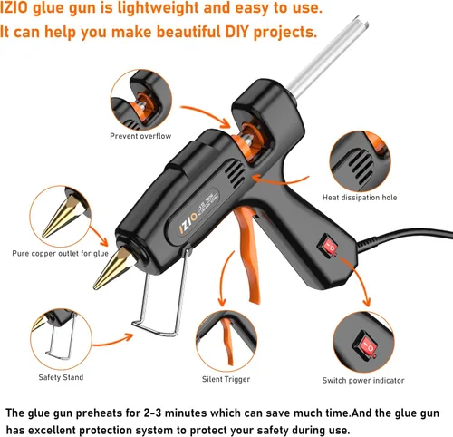 Vista 7 de Pistola de pegamento caliente IZIO con 21 barras de pegamento (7/16") y bolsa de almacenamiento - Calentamiento rápido de 100W (2-3 min), kit