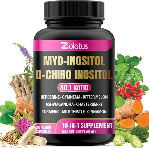 Zolotus Myo-inositol y D-Chiro Inositol Proporción Ideal Suplemento de inositol con melón amargo, cardo mariano, cúrcuma, gimnasia, casteberry,