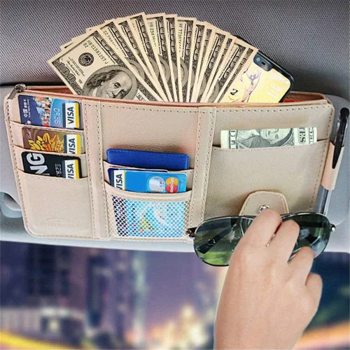 Vista 7 de Organizador de Visera Solar para Automóvil, Accesorios de Cuero para Interior de Automóvil, Bolsillo de Almacenamiento Funda Estuche Bolsa